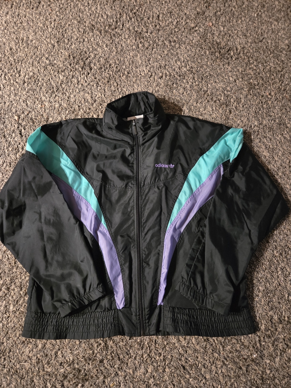 adidas Black Windbreaker Jacket with Teal & Lavender Accents
